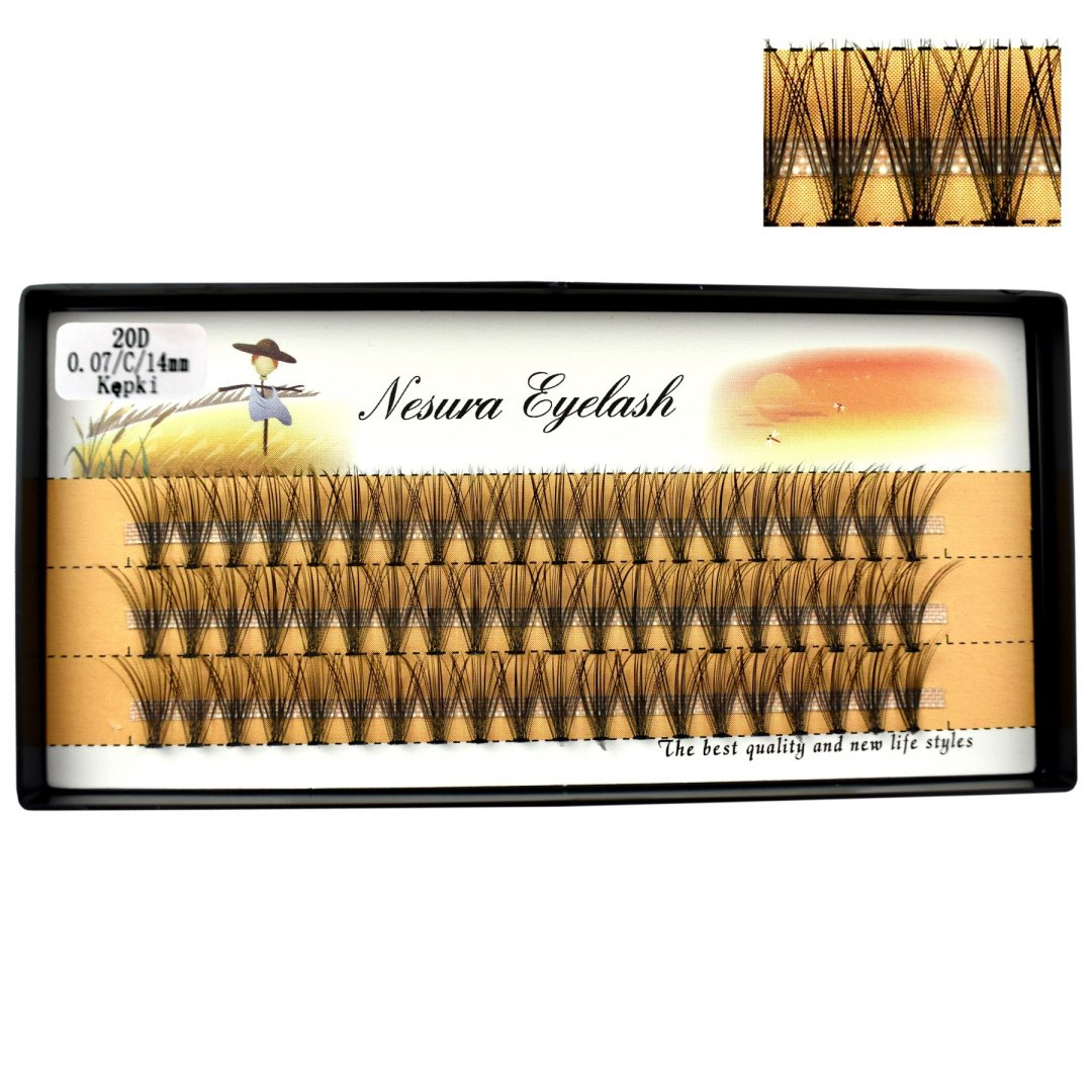 RZĘSY KĘPKI NESURA GĘSTE 20D 60 sztuk 14mm SKRĘT C RZĘSY KĘPKI NESURA GĘSTE 20D 60 sztuk 14mm SKRĘT C