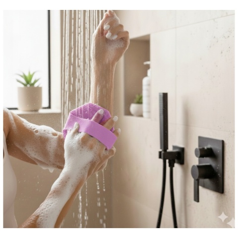 Myjka Silikonowa Miękka Szczotka do Ciała z Antypoślizgową Rączką