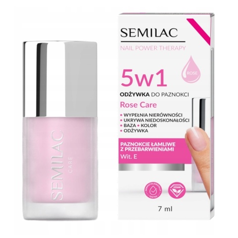 SEMILAC ODŻYWKA DO PAZNOKCI ŁAMLIWYCH Z PRZEBARWIENIAMI 5W1 ROSE CARE 7ml